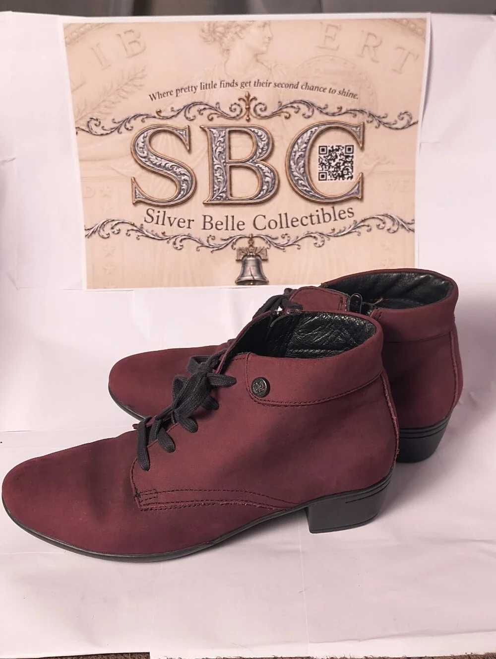 Bussola Pavia Mulberry Suede Lace Up Zip Ankle Boots EU 38 US 7.5-8